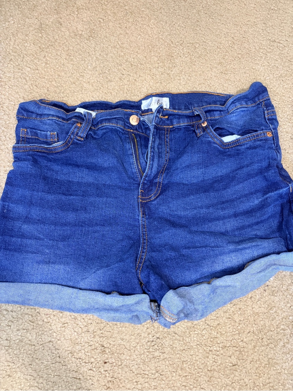 just be Dark Blue Denim Roll-Cuff Jean Shorts